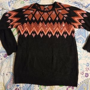 Women's size small black holiday party sweater with pink sequins and hearts